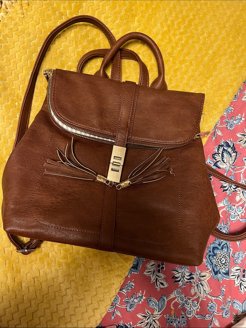Miztique Brown Tassel Accent Leather Backpack